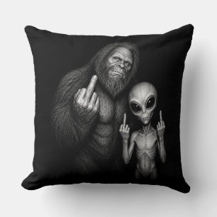 Bigfoot Sasquatch Weltraum-Alien Mittelfinger Kissen