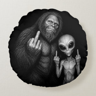 Bigfoot Sasquatch Weltraum-Alien Mittelfinger Rundes Kissen