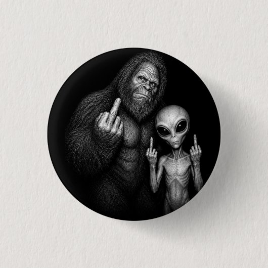 Bigfoot Sasquatch Weltraum-Alien Stinkefinger  Button (Vorderseite)