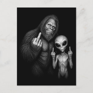 Bigfoot Sasquatch Weltraum-Alien Stinkefinger Feiertagspostkarte