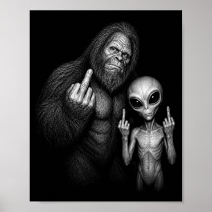 Bigfoot Sasquatch Weltraum-Alien Stinkefinger  Poster