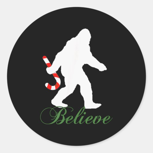 Bigfoot Sasquatch Yeti Believe Candy Cane Christma Runder Aufkleber (Vorderseite)