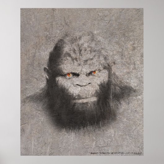 BIGFOOT SASQUATCH ZEICHNEND PORTRAIT ORANGE AUGEN POSTER (Vorne)