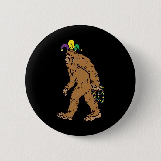 Bigfoot Sasquatsh Jester Hat Beads Funny Mardi Gra Button (Vorderseite)