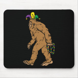 Bigfoot Sasquatsh Jester Hat Beads Funny Mardi Gra Mousepad
