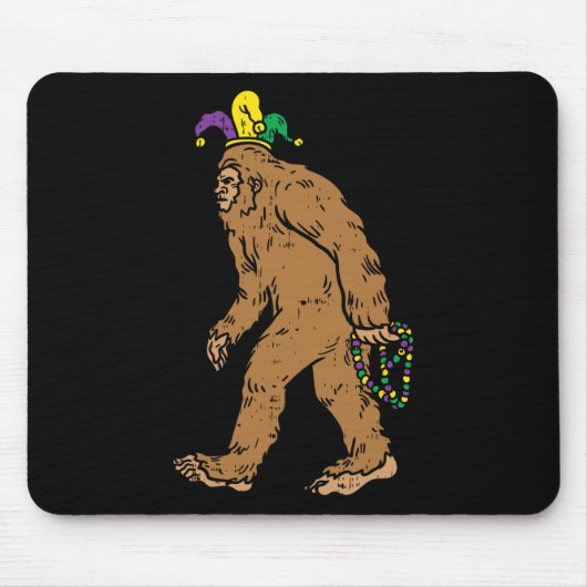 Bigfoot Sasquatsh Jester Hat Beads Funny Mardi Gra Mousepad (Vorne)