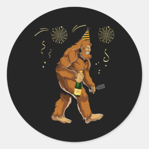Bigfoot Silvester Lustiges Outfit Sasquatch Feiert Runder Aufkleber