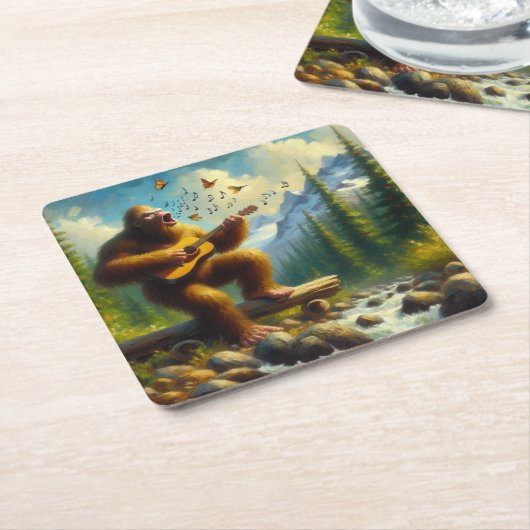 Bigfoot Singing Rechteckiger Pappuntersetzer (angewinkelt)