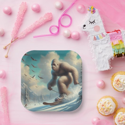 Bigfoot Skiing Pappteller (Party)