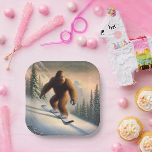 Bigfoot Snowboarding Pappteller (Party)