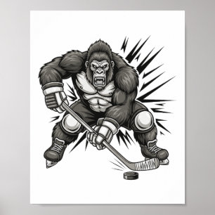 Bigfoot Spieler spielt Hockey lustiger Sasquatch E Poster