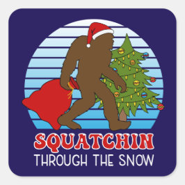 Bigfoot Squatchin Through the Snow Christmas Quadratischer Aufkleber