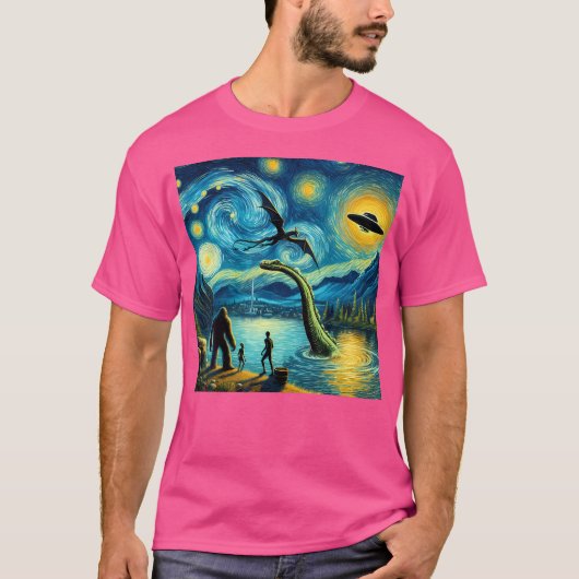 Bigfoot Starry Night Loch Ness Alien Ufo Dragon Cu T-Shirt (Vorderseite)