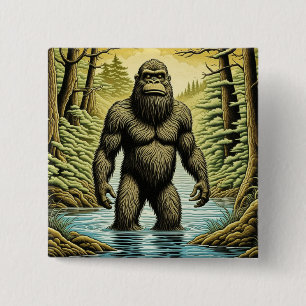 Bigfoot stehend im Wasser Cartoon Button