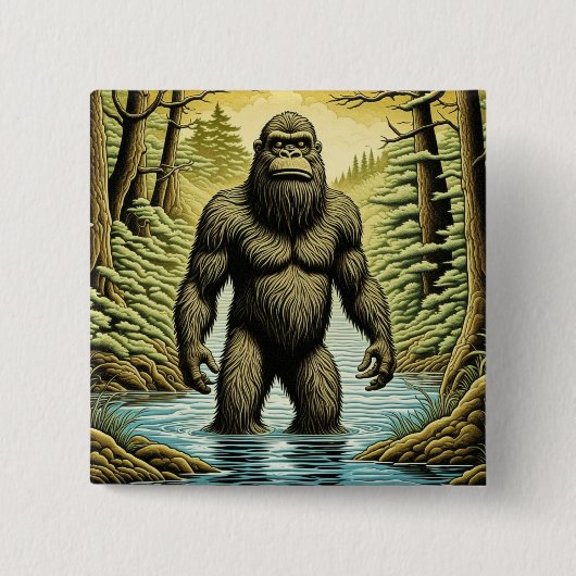 Bigfoot stehend im Wasser Cartoon Button (Vorderseite)