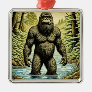Bigfoot stehend im Wasser Cartoon Ornament Aus Metall