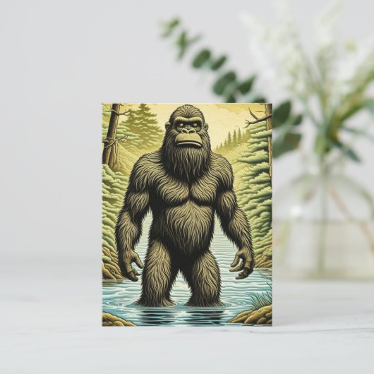 Bigfoot stehend im Wasser Cartoon Postkarte (Stehend Vorderseite)