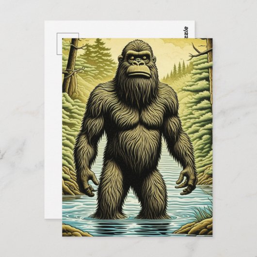 Bigfoot stehend im Wasser Cartoon Postkarte (Vorne/Hinten)