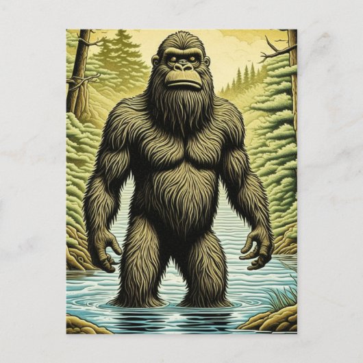 Bigfoot stehend im Wasser Cartoon Postkarte (Vorderseite)