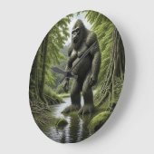 Bigfoot stehend in einem Creek-Cartoon Große Wanduhr (Winkel)