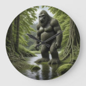 Bigfoot stehend in einem Creek-Cartoon Große Wanduhr (Vorderseite)