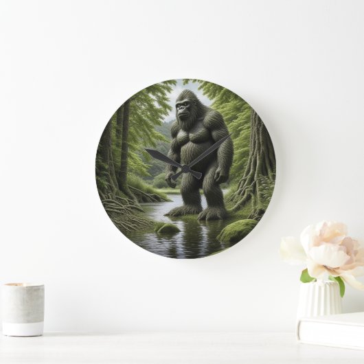 Bigfoot stehend in einem Creek-Cartoon Große Wanduhr (Zuhause)