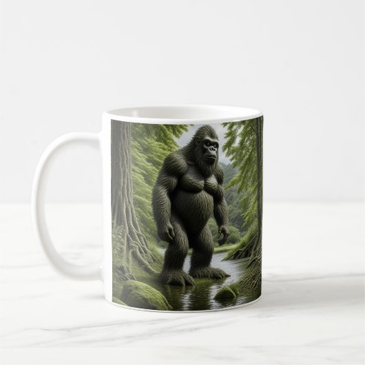 Bigfoot stehend in einem Creek-Cartoon Kaffeetasse (Links)