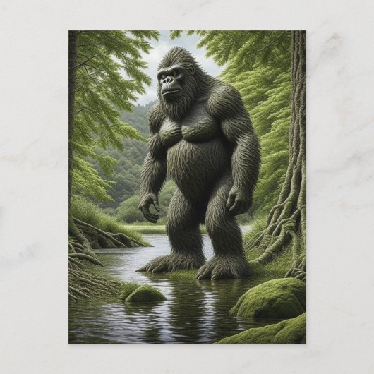 Bigfoot stehend in einem Creek-Cartoon Postkarte (Vorderseite)
