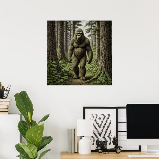 Bigfoot stehend in Trees AI art Poster (Heimbüro)