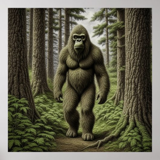Bigfoot stehend in Trees AI art Poster (Vorne)