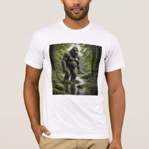 Bigfoot steht in einem Bach Cartoon T-Shirt
