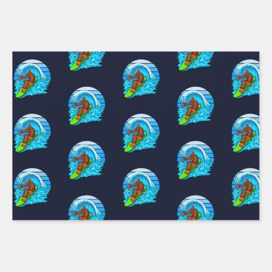 Bigfoot Surfen Reiten Die Wellen Spaß Sasquatch Geschenkpapier Set (Vorderseite 2)