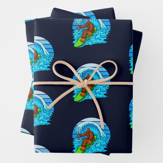 Bigfoot Surfen Reiten Die Wellen Spaß Sasquatch Geschenkpapier Set (Beispiel)