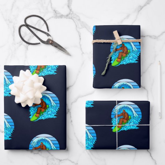 Bigfoot Surfen Reiten Die Wellen Spaß Sasquatch Geschenkpapier Set (Vorderseite)