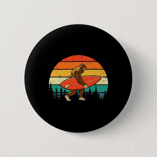Bigfoot Surfer - Retro-Surfbrett-Surfen am Strand Button (Vorderseite)
