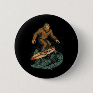 Bigfoot-Surfing-Retro-Strand-Kryptid-Kunst für den Button