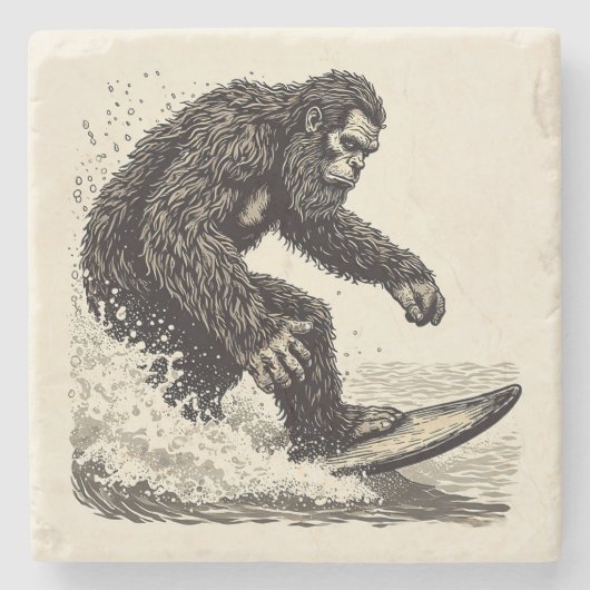 Bigfoot Surft Steinuntersetzer (Vorderseite)