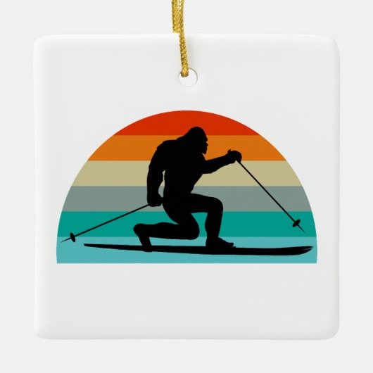 Bigfoot Telemark Skifahren Rainbow Keramikornament (Vorderseite)