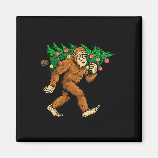 Bigfoot Tragend Weihnachtsbaum Sasquatch Glaube Magnet (Vorne)