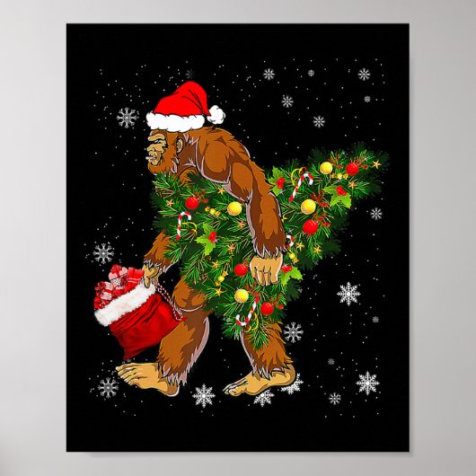 Bigfoot Tragend Weihnachtsbaum Sasquatch Glaube Poster (Vorne)