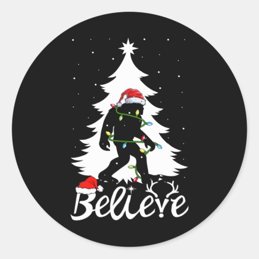 Bigfoot Tragend Weihnachtsbaum Sasquatch Glaube Runder Aufkleber (Vorderseite)