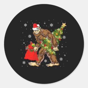 Bigfoot Tragend Weihnachtsbaum Sasquatch Glaube Runder Aufkleber
