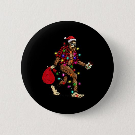 Bigfoot Tragend Weihnachtsbaum Sasquatch Pajama Button (Vorderseite)