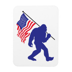 Bigfoot trägt eine amerikanische Flagge Magnet