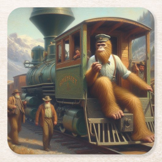 Bigfoot Train Engineer Rechteckiger Pappuntersetzer (Vorderseite)