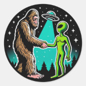 Bigfoot trifft Alien Runder Aufkleber (Vorderseite)