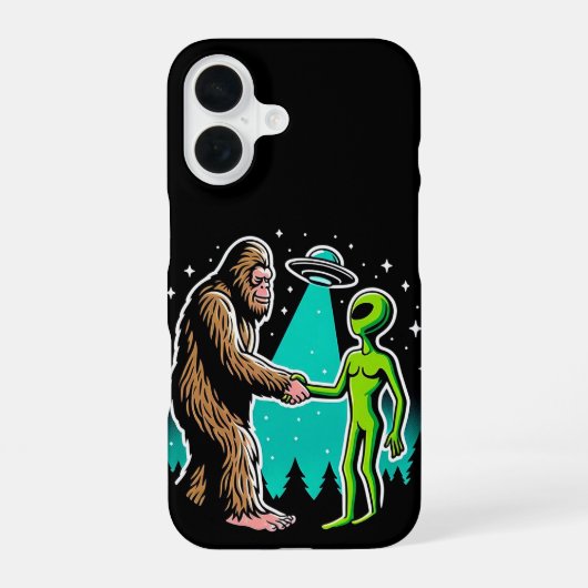 Bigfoot trifft Außerirdischen iPhone 16 Hülle (Rückseite)