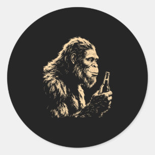 Bigfoot trinkt Bier lustige Sasquatch Retro-Kunst  Runder Aufkleber