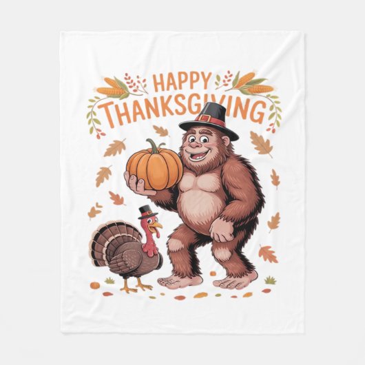 Bigfoot Turkey Pumpkin Erntedank Day Classic T- Fleecedecke (Vorderseite)