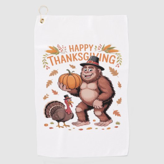 Bigfoot Turkey Pumpkin Erntedank Day Classic T- Golfhandtuch (Vorderseite)